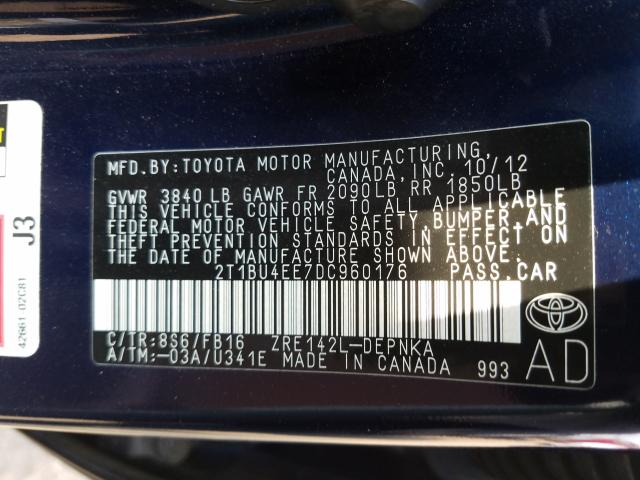 Photo 9 VIN: 2T1BU4EE7DC960176 - TOYOTA COROLLA BA 