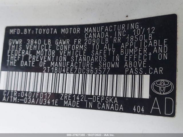 Photo 8 VIN: 2T1BU4EE7DC963577 - TOYOTA COROLLA 