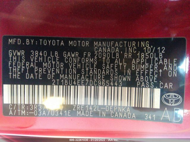 Photo 8 VIN: 2T1BU4EE7DC965443 - TOYOTA COROLLA 