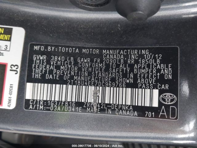 Photo 8 VIN: 2T1BU4EE7DC969766 - TOYOTA COROLLA 