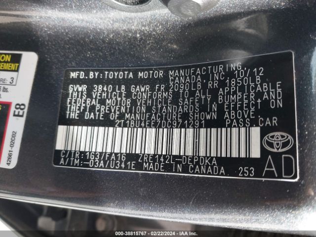 Photo 8 VIN: 2T1BU4EE7DC971291 - TOYOTA COROLLA 