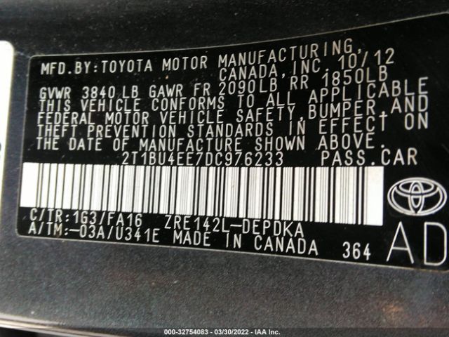 Photo 8 VIN: 2T1BU4EE7DC976233 - TOYOTA COROLLA 