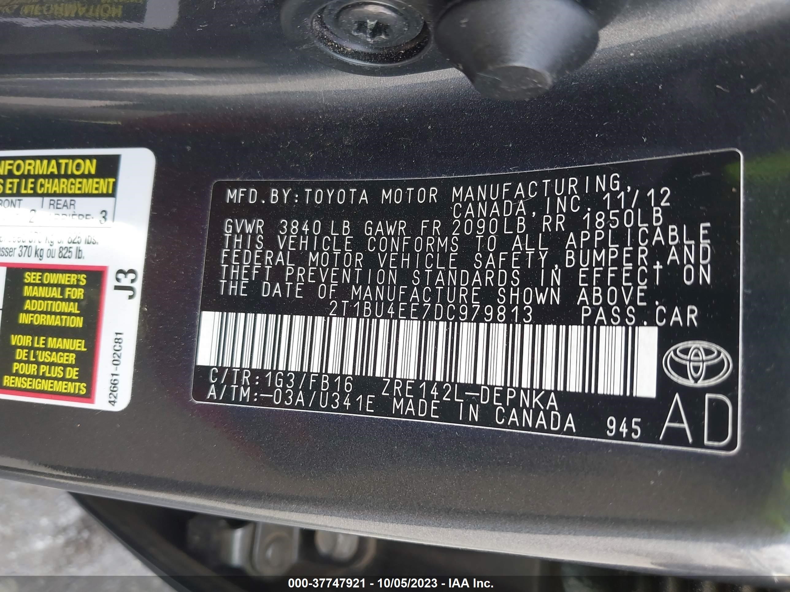 Photo 8 VIN: 2T1BU4EE7DC979813 - TOYOTA COROLLA 