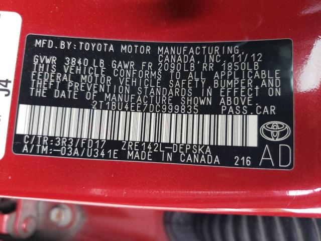 Photo 12 VIN: 2T1BU4EE7DC999835 - TOYOTA COROLLA BA 