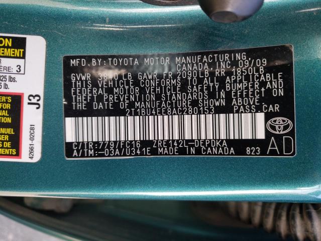 Photo 9 VIN: 2T1BU4EE8AC280153 - TOYOTA COROLLA BA 