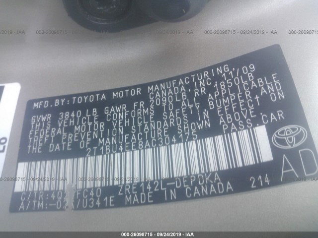 Photo 8 VIN: 2T1BU4EE8AC304175 - TOYOTA COROLLA 