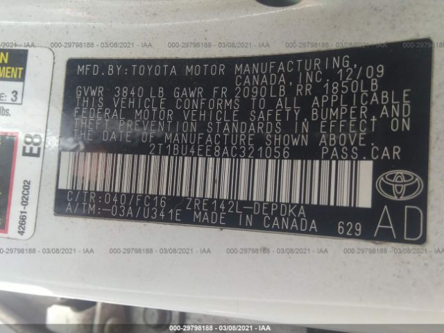 Photo 8 VIN: 2T1BU4EE8AC321056 - TOYOTA COROLLA 