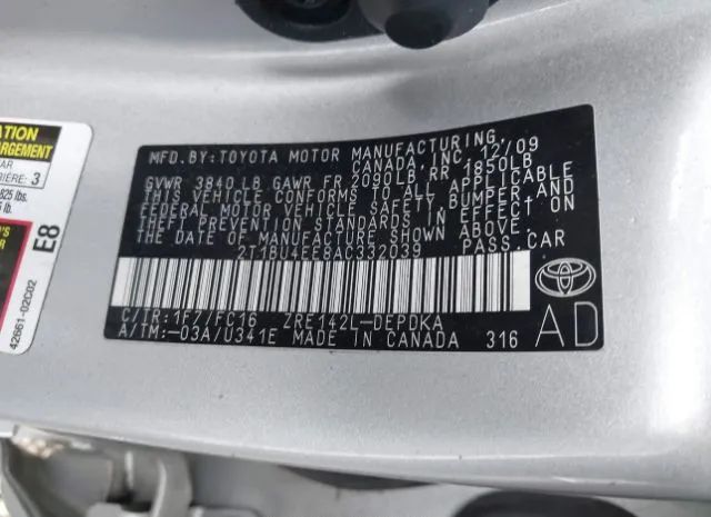 Photo 8 VIN: 2T1BU4EE8AC332039 - TOYOTA COROLLA 