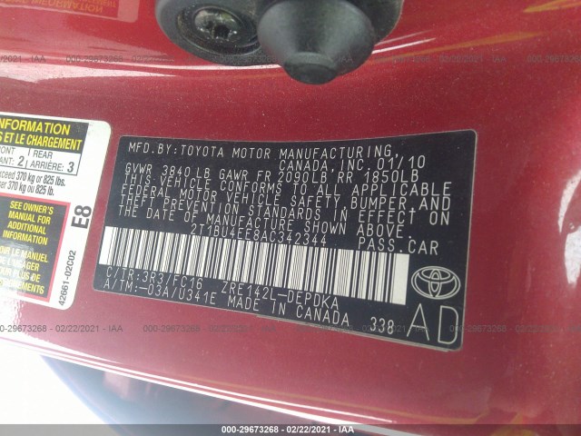 Photo 8 VIN: 2T1BU4EE8AC342344 - TOYOTA COROLLA 