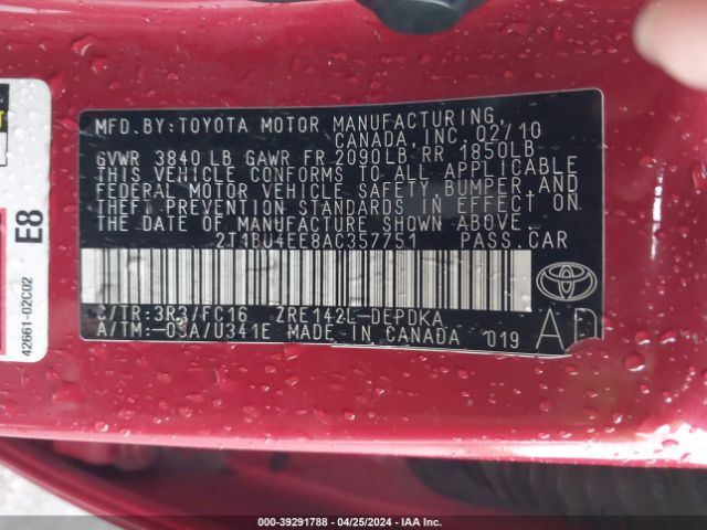 Photo 8 VIN: 2T1BU4EE8AC357751 - TOYOTA COROLLA 