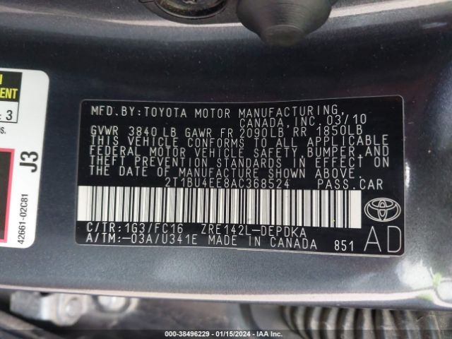 Photo 8 VIN: 2T1BU4EE8AC368524 - TOYOTA COROLLA 