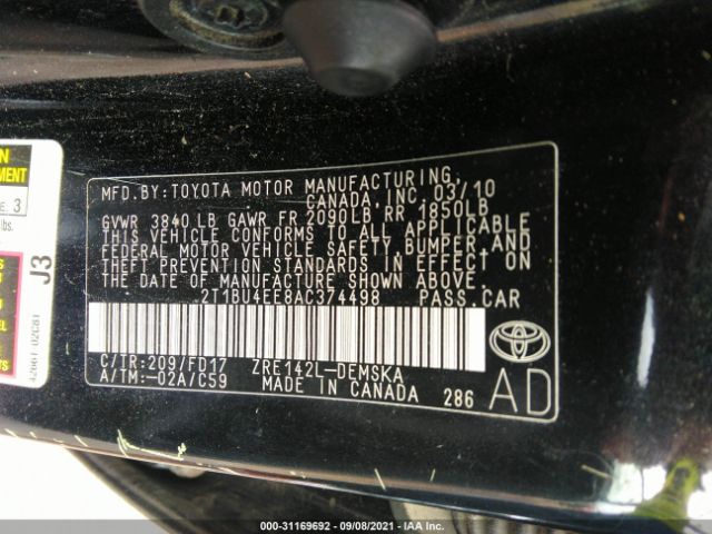 Photo 8 VIN: 2T1BU4EE8AC374498 - TOYOTA COROLLA 