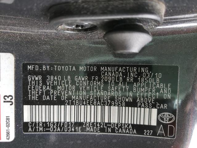 Photo 9 VIN: 2T1BU4EE8AC379958 - TOYOTA COROLLA BA 