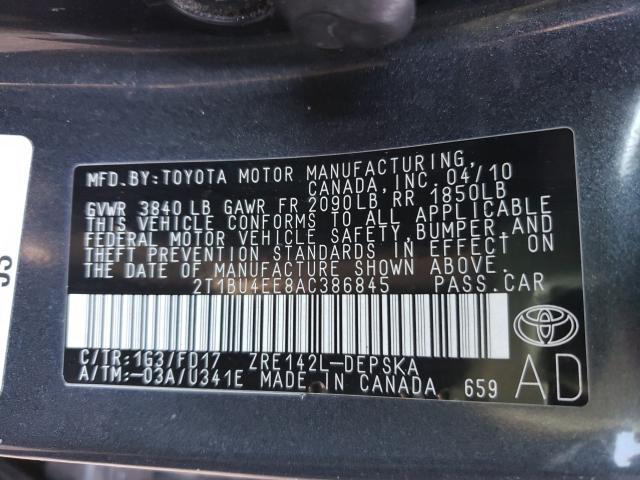 Photo 9 VIN: 2T1BU4EE8AC386845 - TOYOTA COROLLA BA 