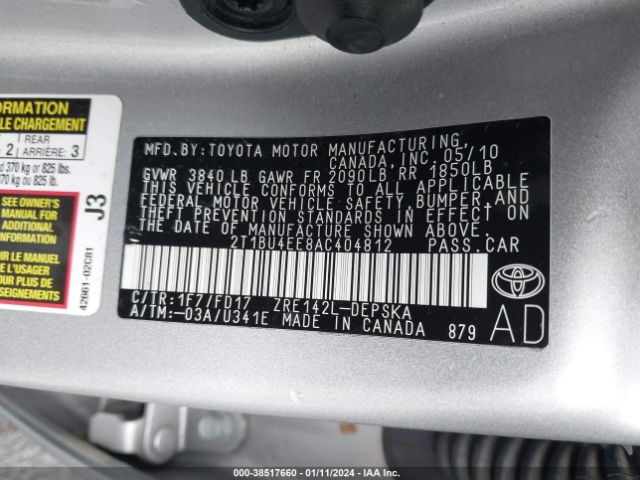 Photo 8 VIN: 2T1BU4EE8AC404812 - TOYOTA COROLLA 