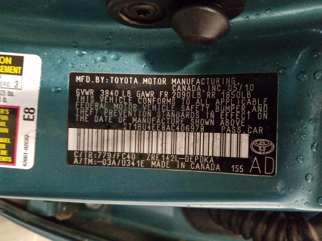 Photo 9 VIN: 2T1BU4EE8AC406978 - TOYOTA COROLLA BA 