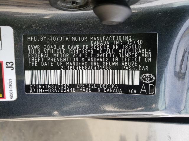 Photo 9 VIN: 2T1BU4EE8AC412988 - TOYOTA COROLLA BA 