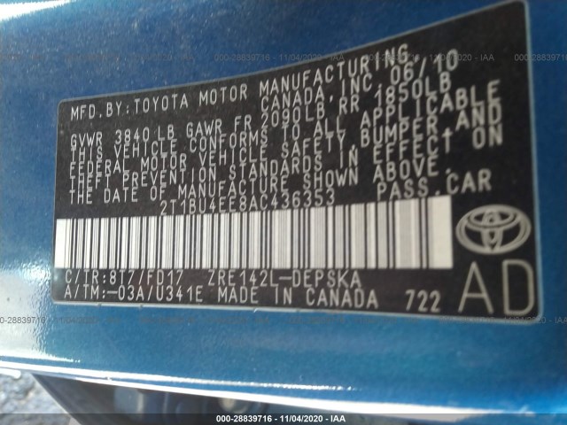 Photo 8 VIN: 2T1BU4EE8AC436353 - TOYOTA COROLLA 