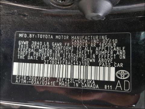 Photo 9 VIN: 2T1BU4EE8AC443190 - TOYOTA COROLLA BA 