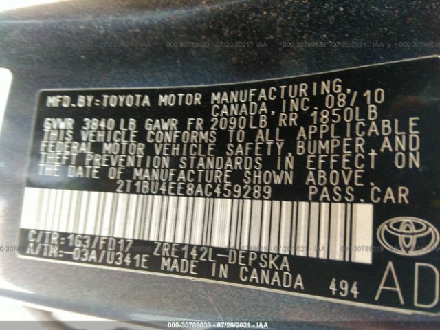 Photo 8 VIN: 2T1BU4EE8AC459289 - TOYOTA COROLLA 