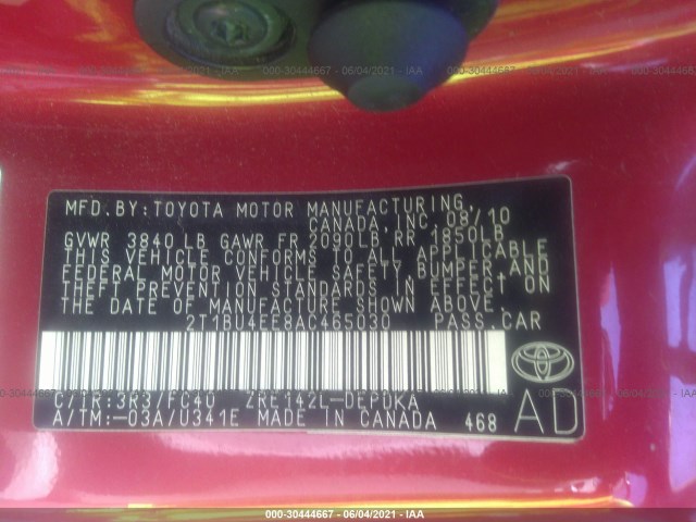 Photo 8 VIN: 2T1BU4EE8AC465030 - TOYOTA COROLLA 