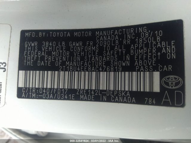 Photo 8 VIN: 2T1BU4EE8AC476819 - TOYOTA COROLLA 