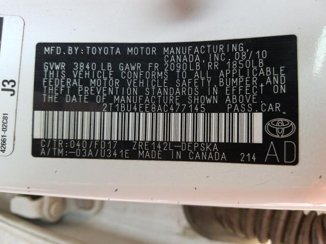 Photo 9 VIN: 2T1BU4EE8AC477145 - TOYOTA COROLLA BA 