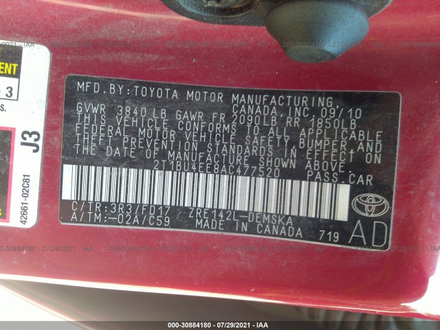 Photo 8 VIN: 2T1BU4EE8AC477520 - TOYOTA COROLLA 