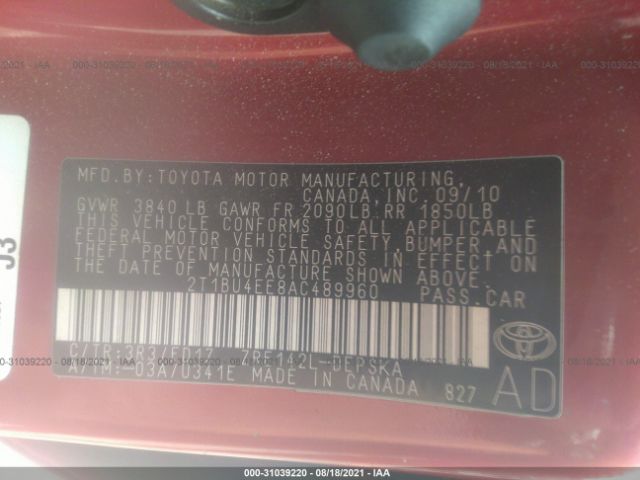 Photo 8 VIN: 2T1BU4EE8AC489960 - TOYOTA COROLLA 