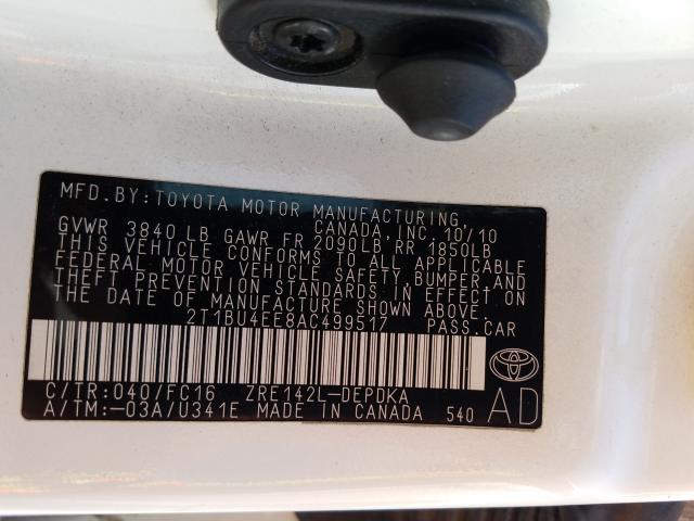 Photo 9 VIN: 2T1BU4EE8AC499517 - TOYOTA COROLLA BA 