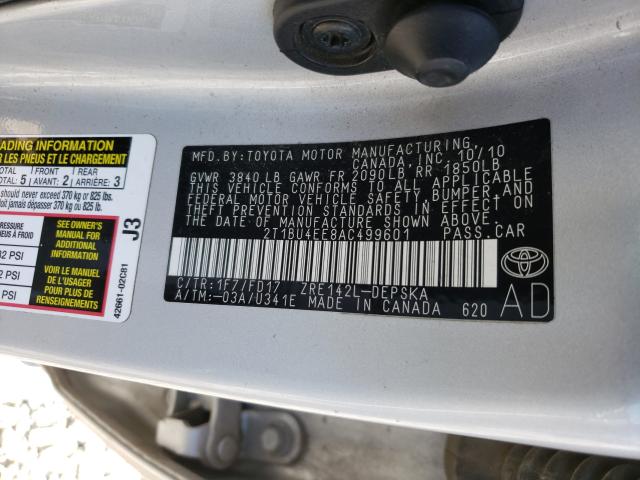 Photo 9 VIN: 2T1BU4EE8AC499601 - TOYOTA COROLLA BA 