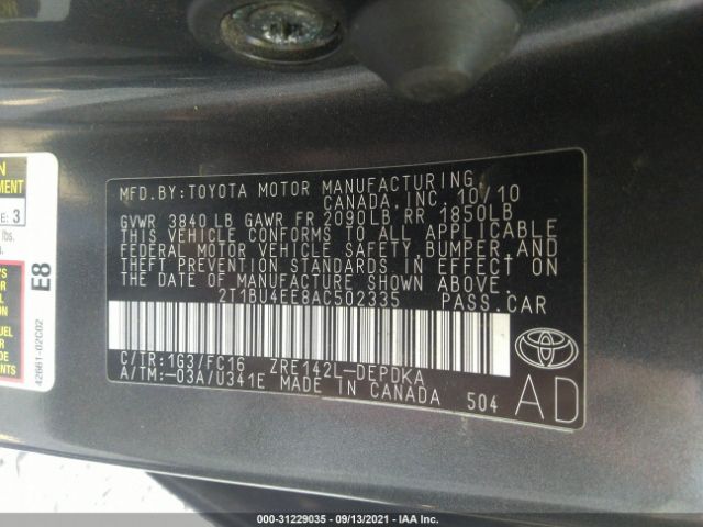 Photo 8 VIN: 2T1BU4EE8AC502335 - TOYOTA COROLLA 