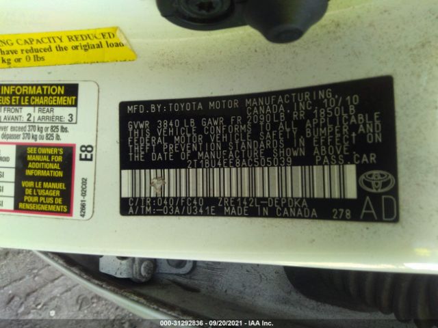 Photo 8 VIN: 2T1BU4EE8AC505039 - TOYOTA COROLLA 