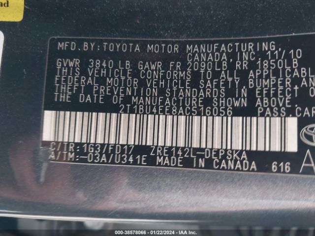 Photo 8 VIN: 2T1BU4EE8AC516056 - TOYOTA COROLLA 