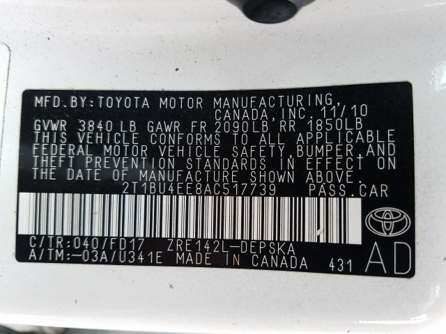 Photo 9 VIN: 2T1BU4EE8AC517739 - TOYOTA COROLLA BA 