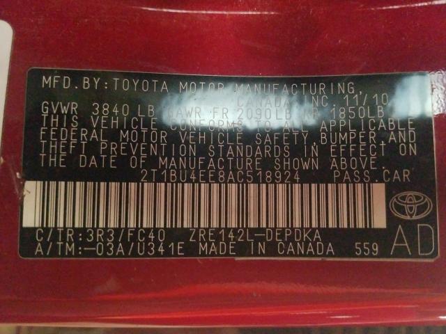 Photo 9 VIN: 2T1BU4EE8AC518924 - TOYOTA COROLLA BA 