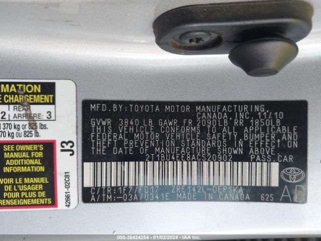 Photo 8 VIN: 2T1BU4EE8AC520902 - TOYOTA COROLLA 