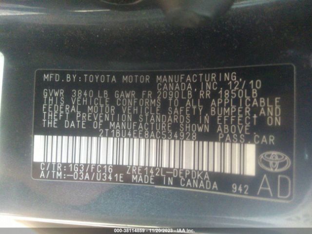 Photo 8 VIN: 2T1BU4EE8AC534928 - TOYOTA COROLLA 