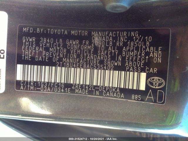 Photo 8 VIN: 2T1BU4EE8AC535402 - TOYOTA COROLLA 