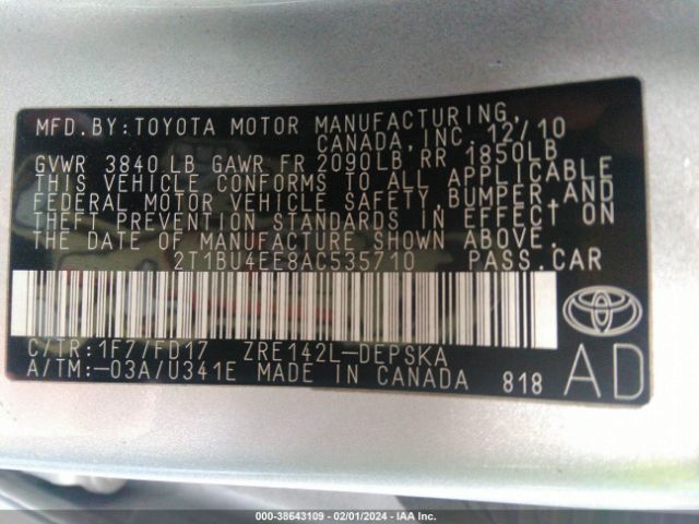 Photo 8 VIN: 2T1BU4EE8AC535710 - TOYOTA COROLLA 