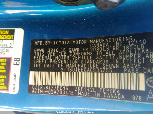 Photo 8 VIN: 2T1BU4EE8AC535755 - TOYOTA COROLLA 