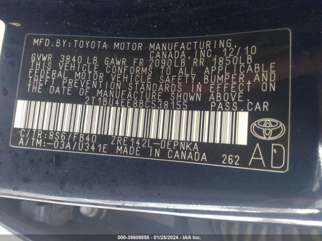 Photo 8 VIN: 2T1BU4EE8BC538155 - TOYOTA COROLLA 