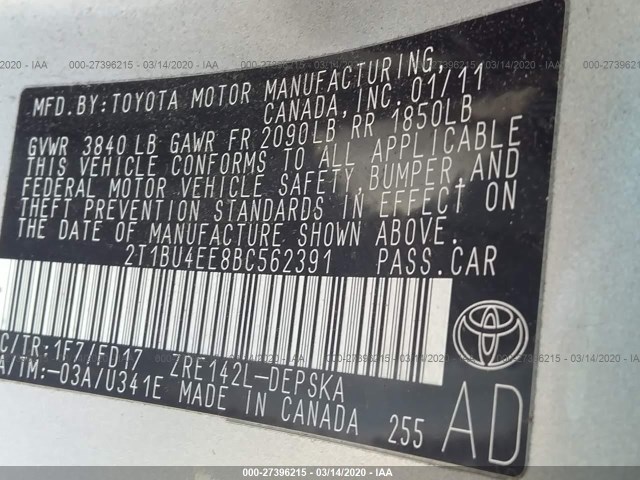 Photo 8 VIN: 2T1BU4EE8BC562391 - TOYOTA COROLLA 