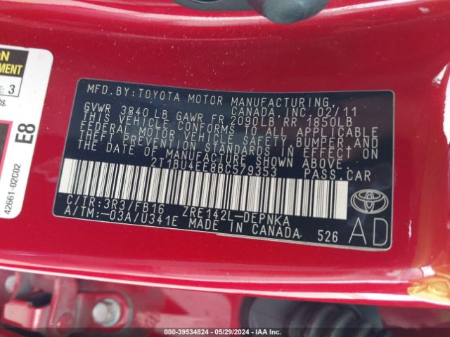 Photo 8 VIN: 2T1BU4EE8BC579353 - TOYOTA COROLLA 