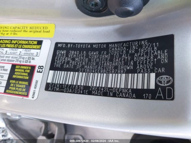 Photo 8 VIN: 2T1BU4EE8BC587887 - TOYOTA COROLLA 