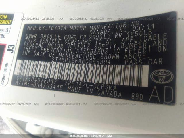 Photo 8 VIN: 2T1BU4EE8BC596394 - TOYOTA COROLLA 