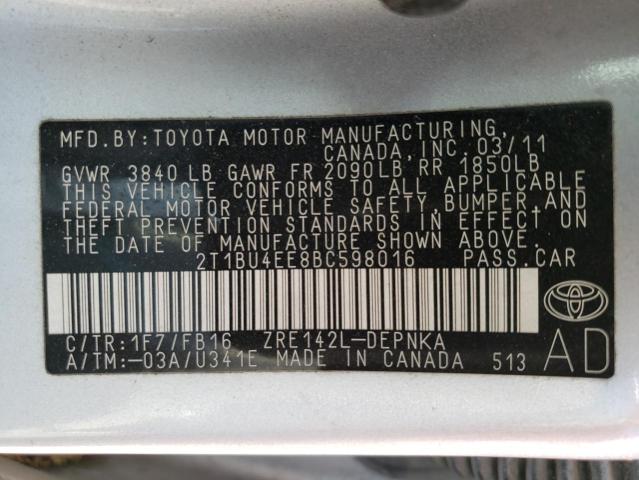 Photo 11 VIN: 2T1BU4EE8BC598016 - TOYOTA COROLLA BA 