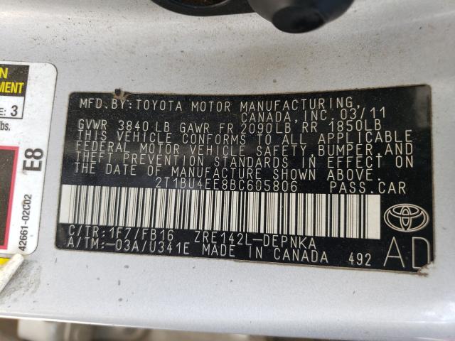 Photo 9 VIN: 2T1BU4EE8BC605806 - TOYOTA COROLLA BA 