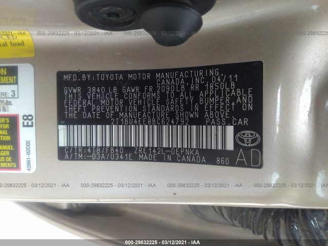 Photo 8 VIN: 2T1BU4EE8BC624792 - TOYOTA COROLLA 