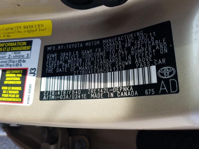 Photo 9 VIN: 2T1BU4EE8BC641317 - TOYOTA CORROLA 